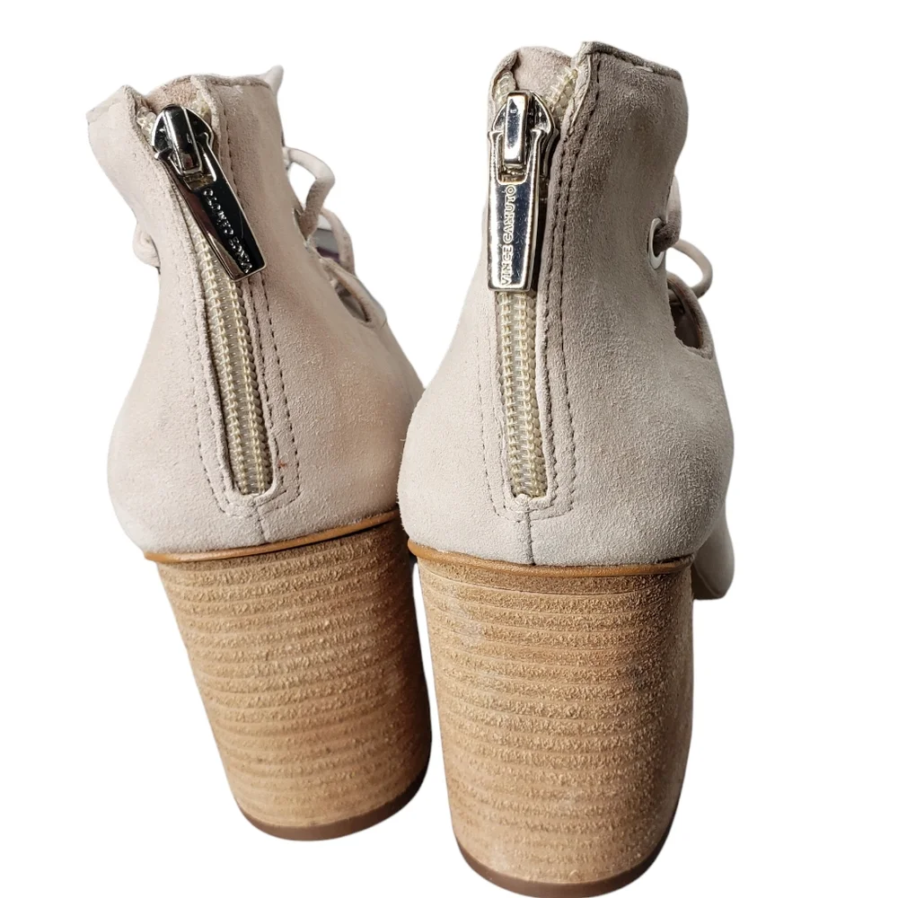 Vince Camuto Nahara Suede Laced Zipback Square Toe Cuban Heel Sandals NWOT 9
